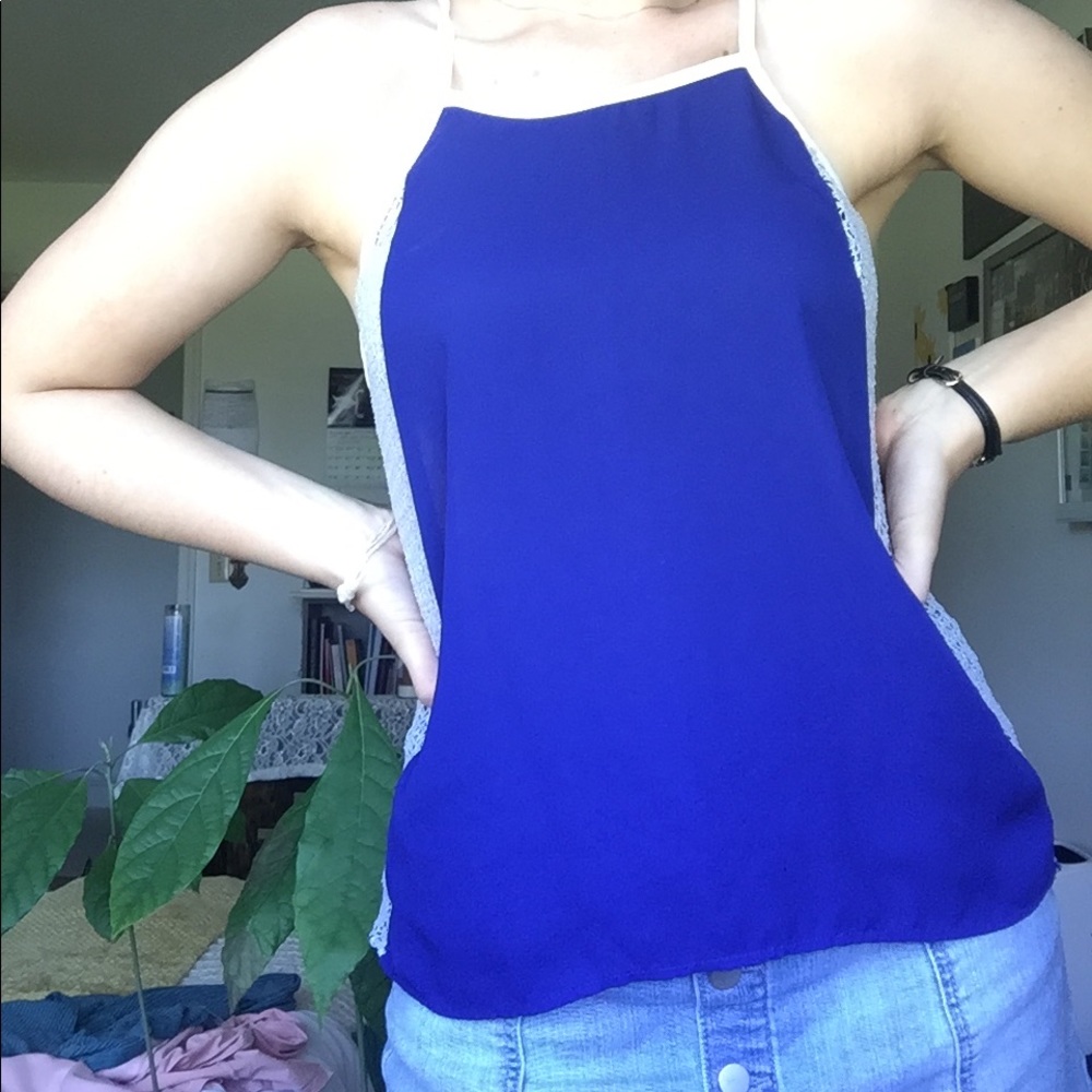 Blue tank lace top